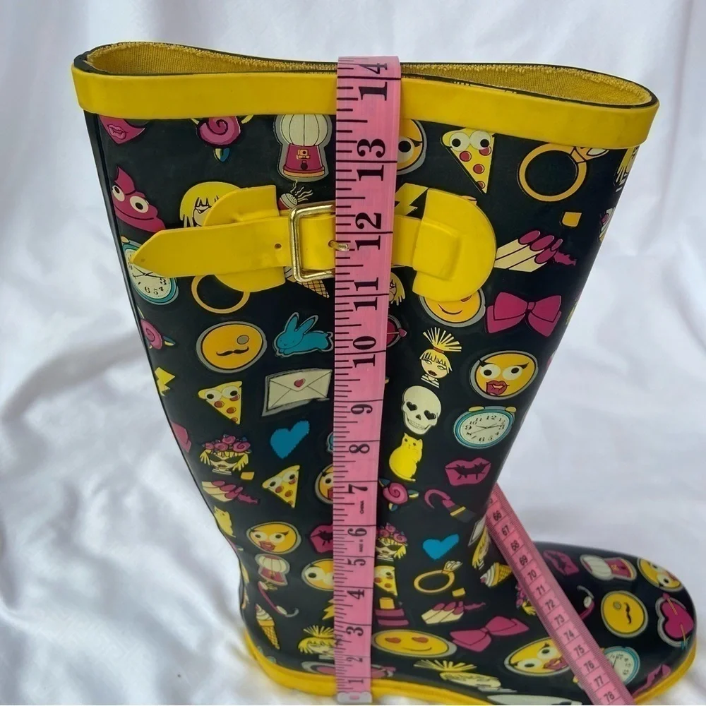 BETSEY JOHNSON Women's Emoji Rain Boots Sz 10 Multi-Color Cosplay Playful Funky